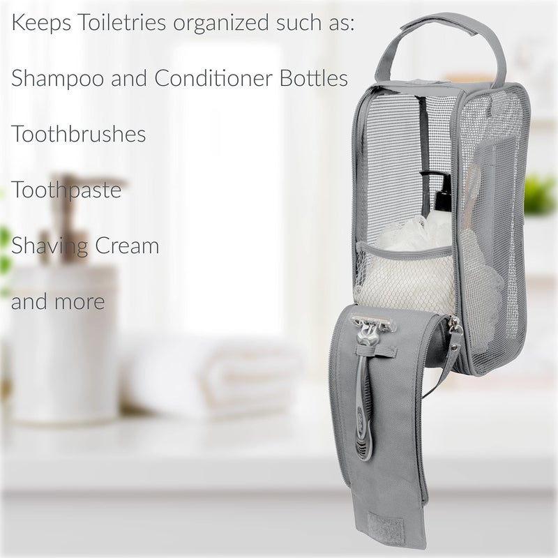 Simplify Hanging Mesh Toiletry Bag | Travel Organizer | Perfect for Dorm | Gym | Back to School | Shampoo | Shower Accessories | Grey - Image 4